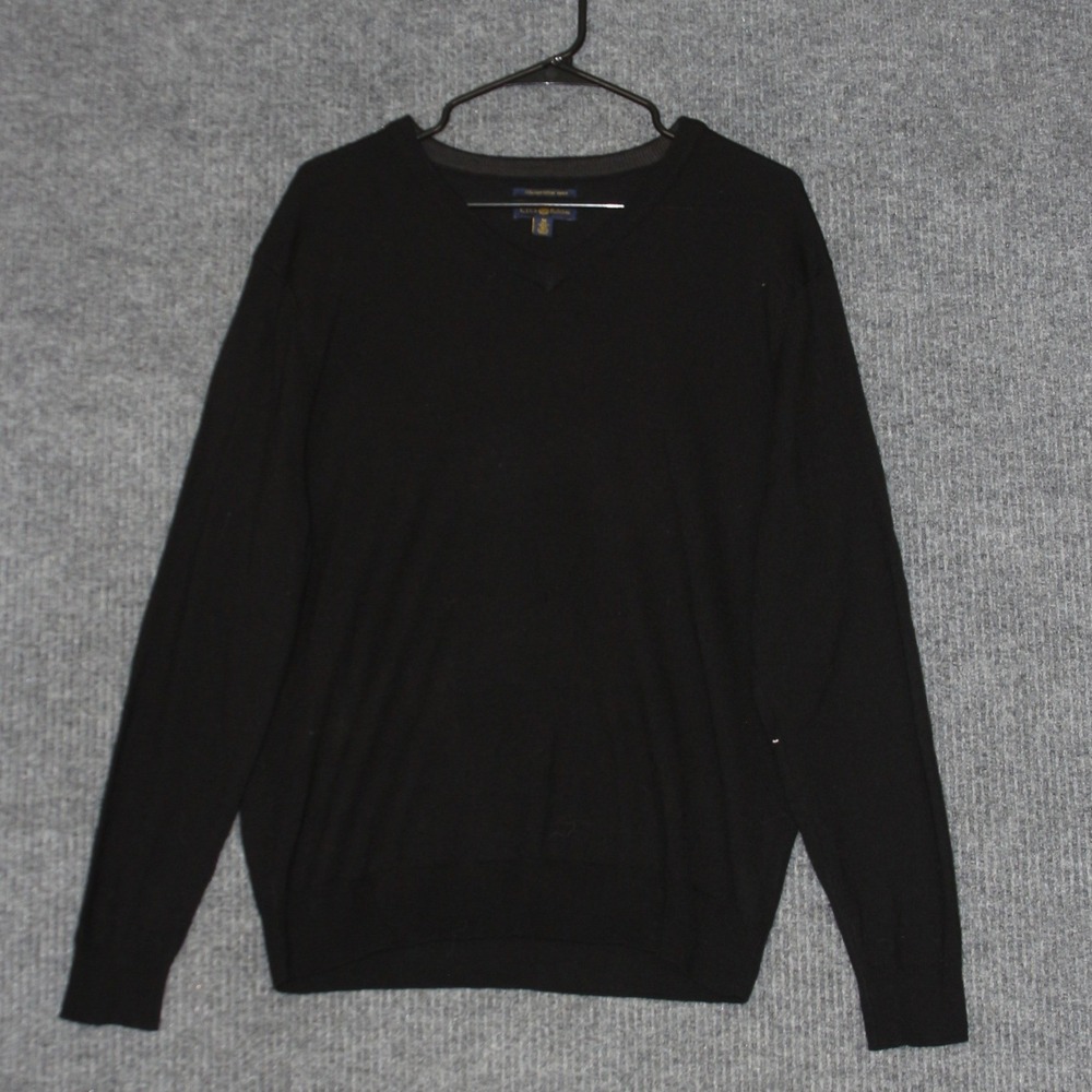 Club Room Sweater Mens M Black‎ V Neck Merino Wool Blend Pullover Casual Luxury